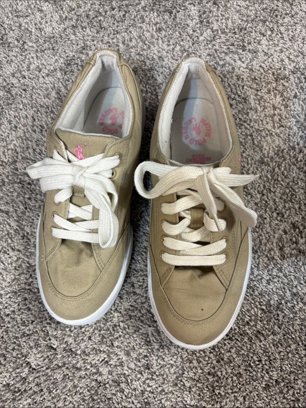 Polo Ralph Lauren Khaki/Pink Canvas Sneakers - Picture 3 of 8